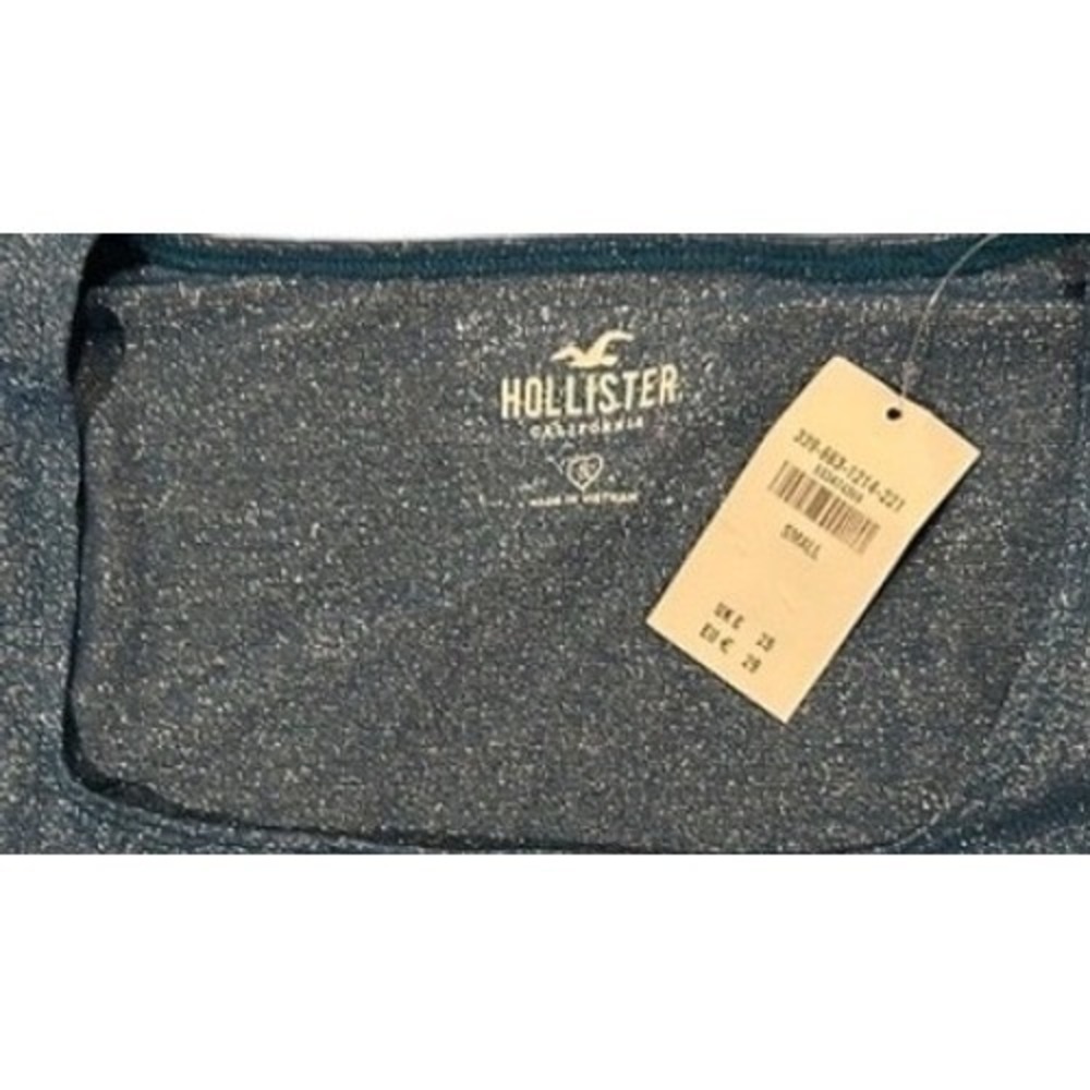 Hollister Crop Top Womens Small Blue New Glitter Square Neck Long Sleeve Corset - Picture 3 of 8